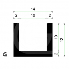 Rubber U Profile  | inside size 10 mm | height 12 mm | thickness 2 mm | Per Meter